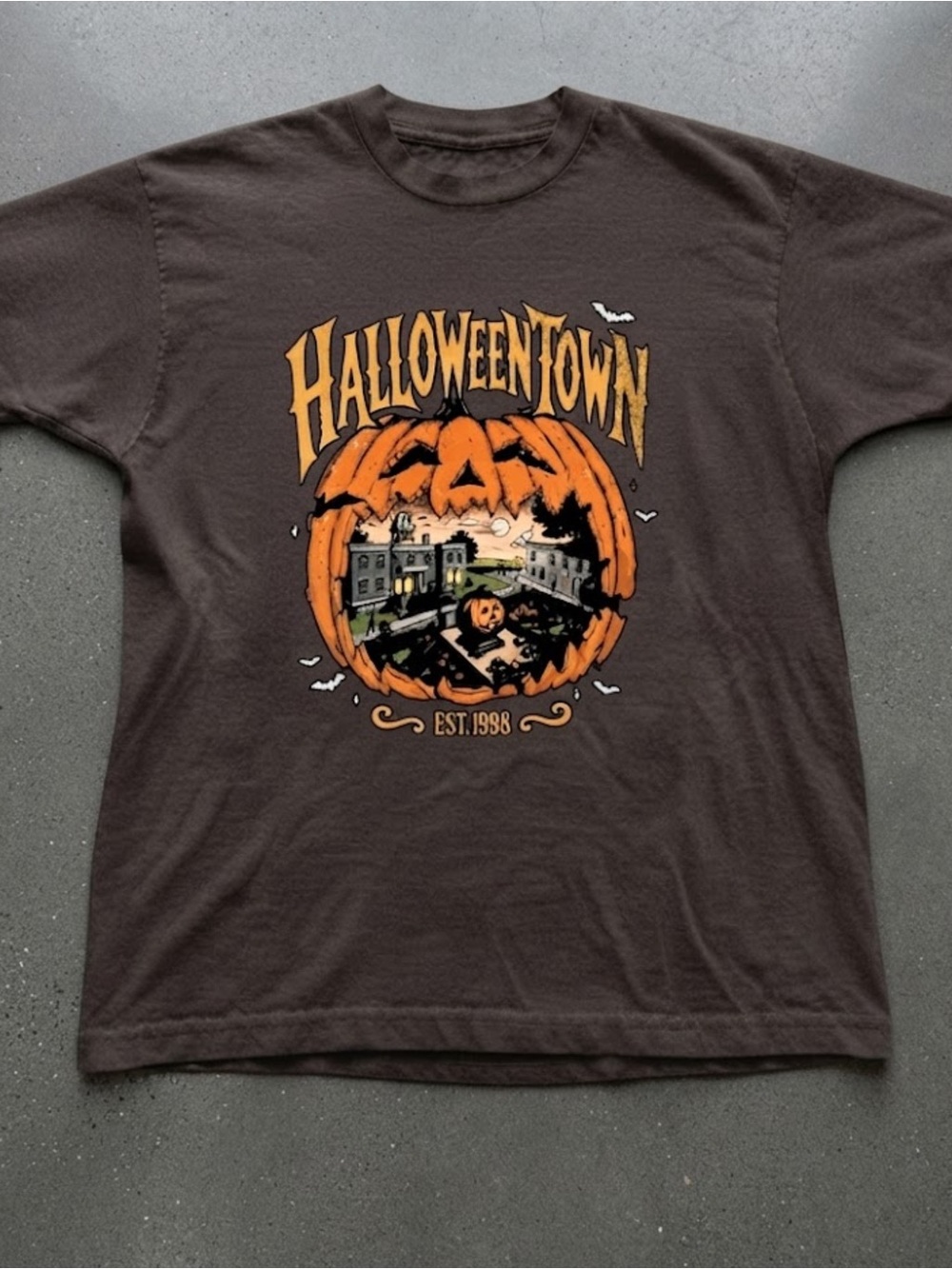 Fall Halloweentown Pumpkin Graphic Gildan Crewneck T-Shirt Tee